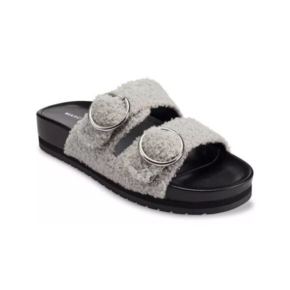 NEW Marc Fisher Women Keena 2 Platform Slide Sandals‎ 8.5 Slip On Texture Furry - Picture 1 of 12